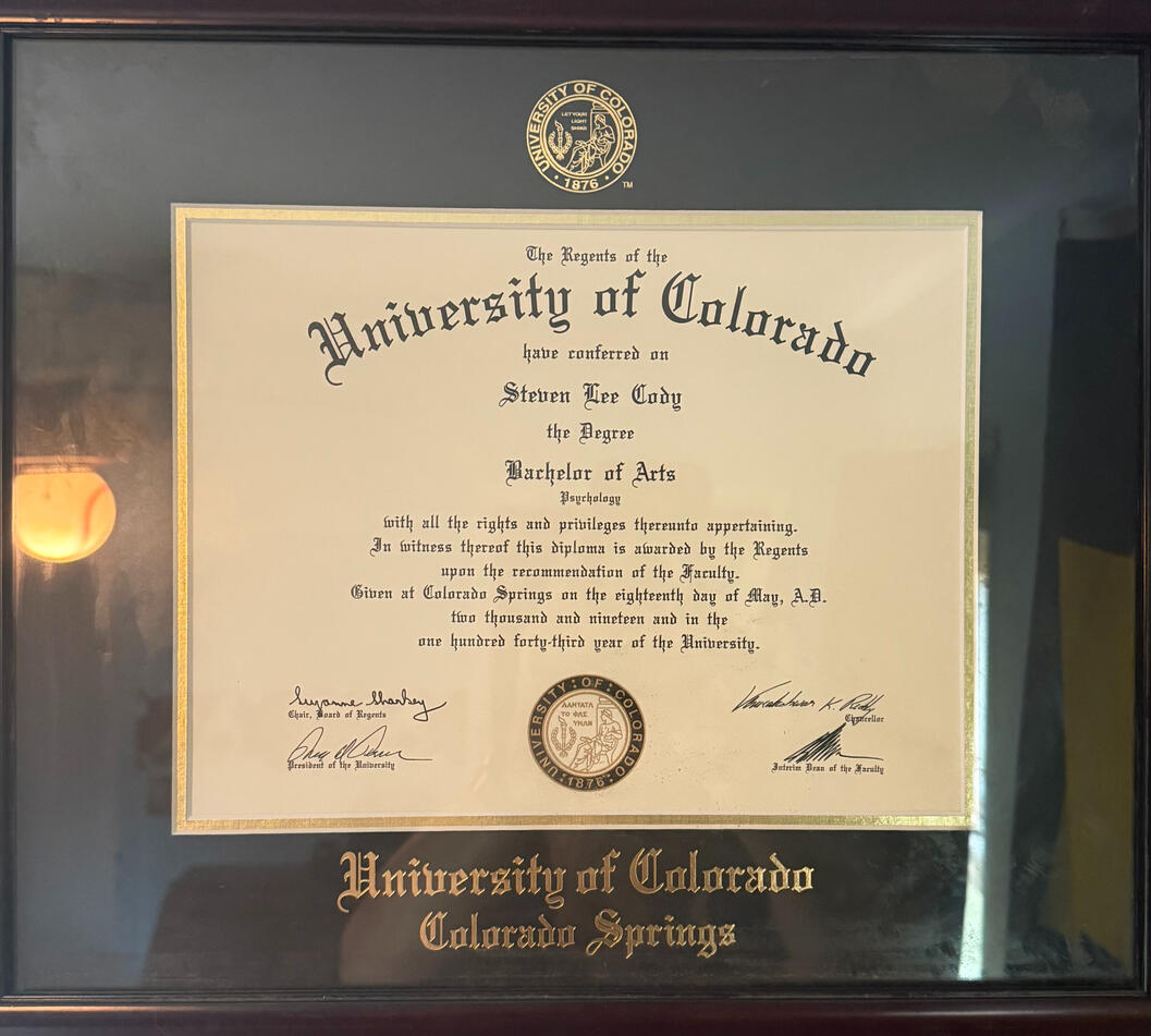 Bachelor of Arts in Psychology, -University of Colorado, Colorado Springs